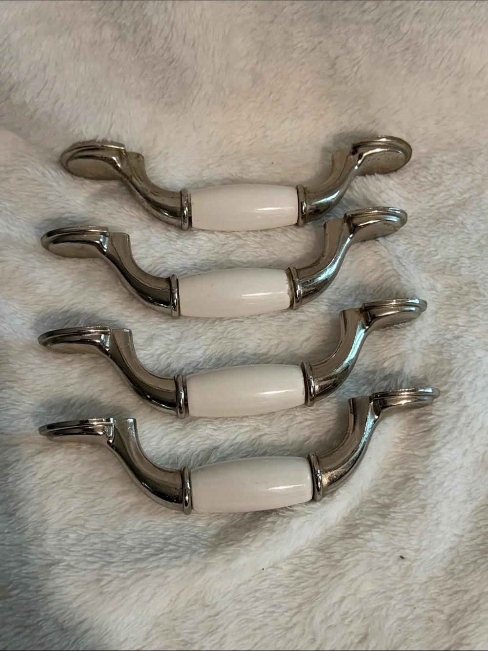 Vintage White Porcelain & Chrome Drawer Pulls Lot of 4 - Model CH2626 3
